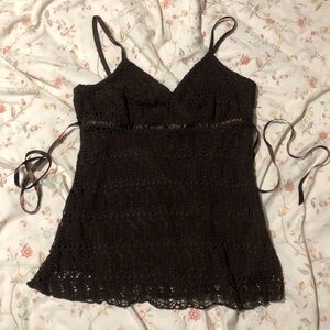 PRICE FIRM I.N San Francisco Lace crochet babydoll top with ribbon tie